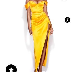 Yellow High Slit Corset Satin Dress